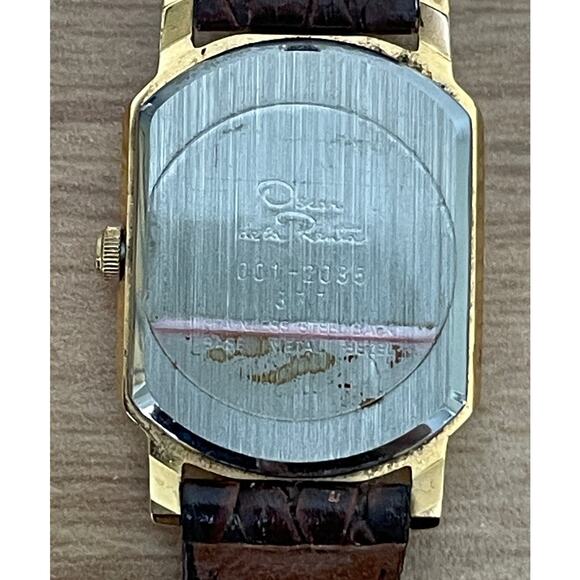 Vintage Oscar de la Renta Watch Leather Strap with Green and Gold Enamel Dial - Picture 5 of 5